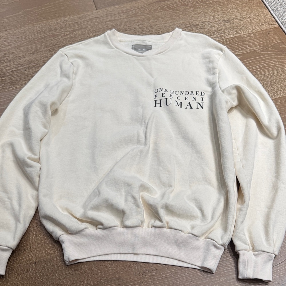 Everlane Organic Cotton Crewneck Sweatshirt “100% Human” Ivory Minimalist Size S - Picture 2 of 5